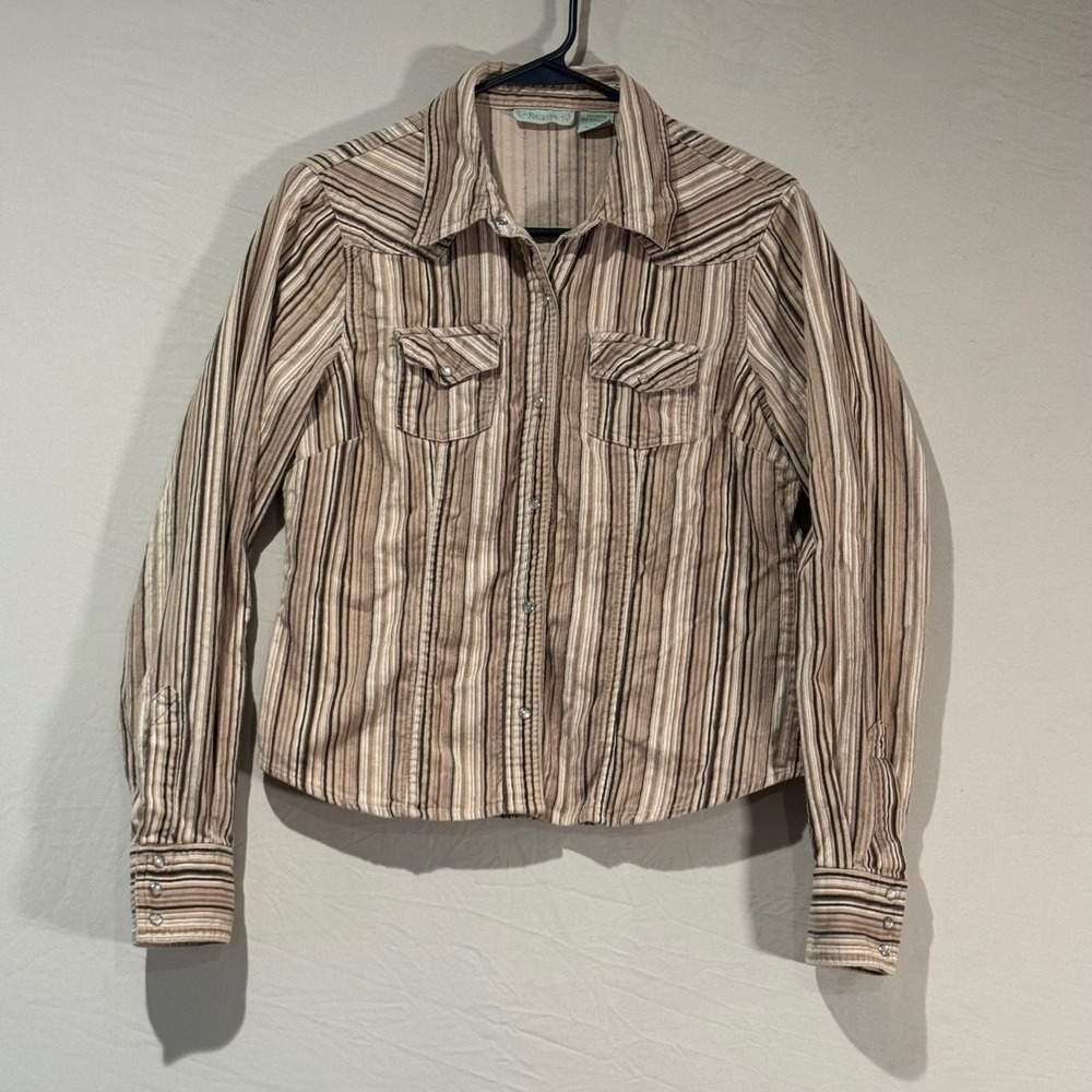 Periscope Western Shirt Womens Large Brown Striped Corduroy Excellent Y2K Top